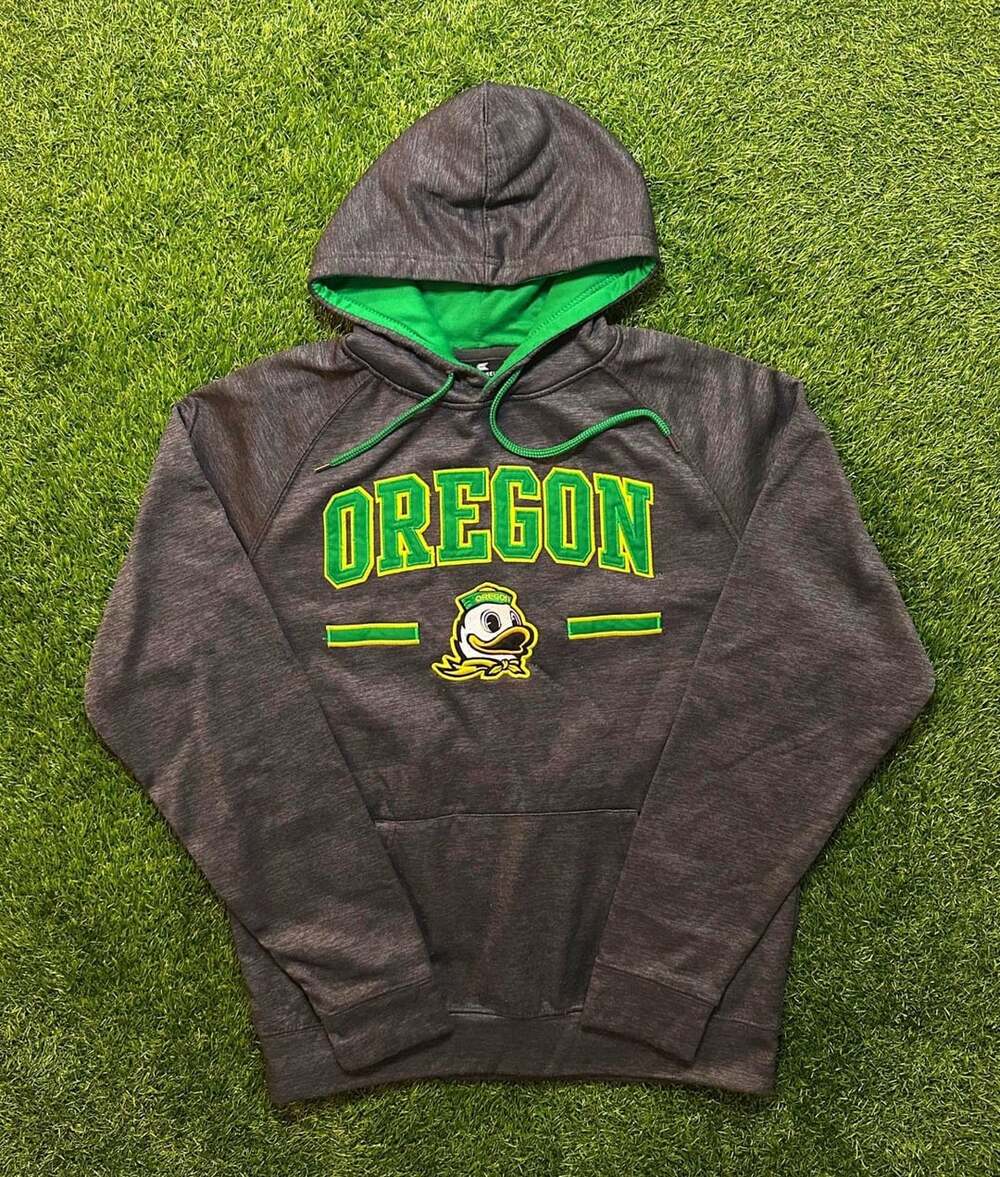 Colosseum Men's Oregon Ducks Hoodie, Gray Green Pullover Sweatshirt, Size M